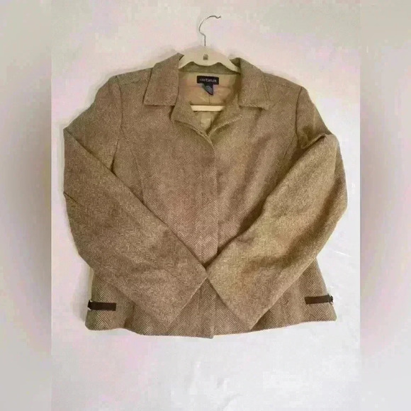 Ann Taylor Wool Tweed Cropped 5 Button Blazer Leather  Strap Embellishment 10 - Picture 1 of 7